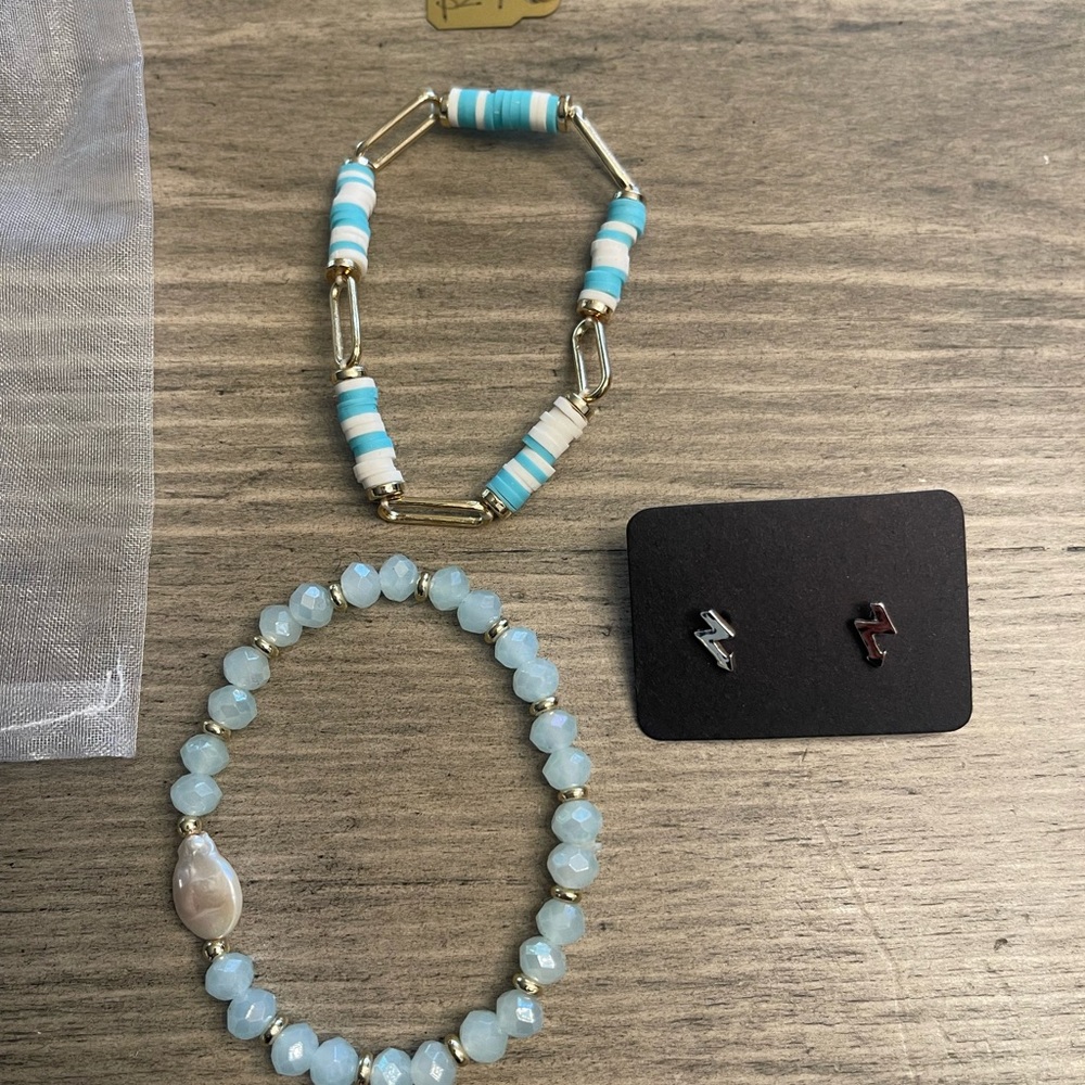 Beaded Bracelets & Lightening Bolt Earrings